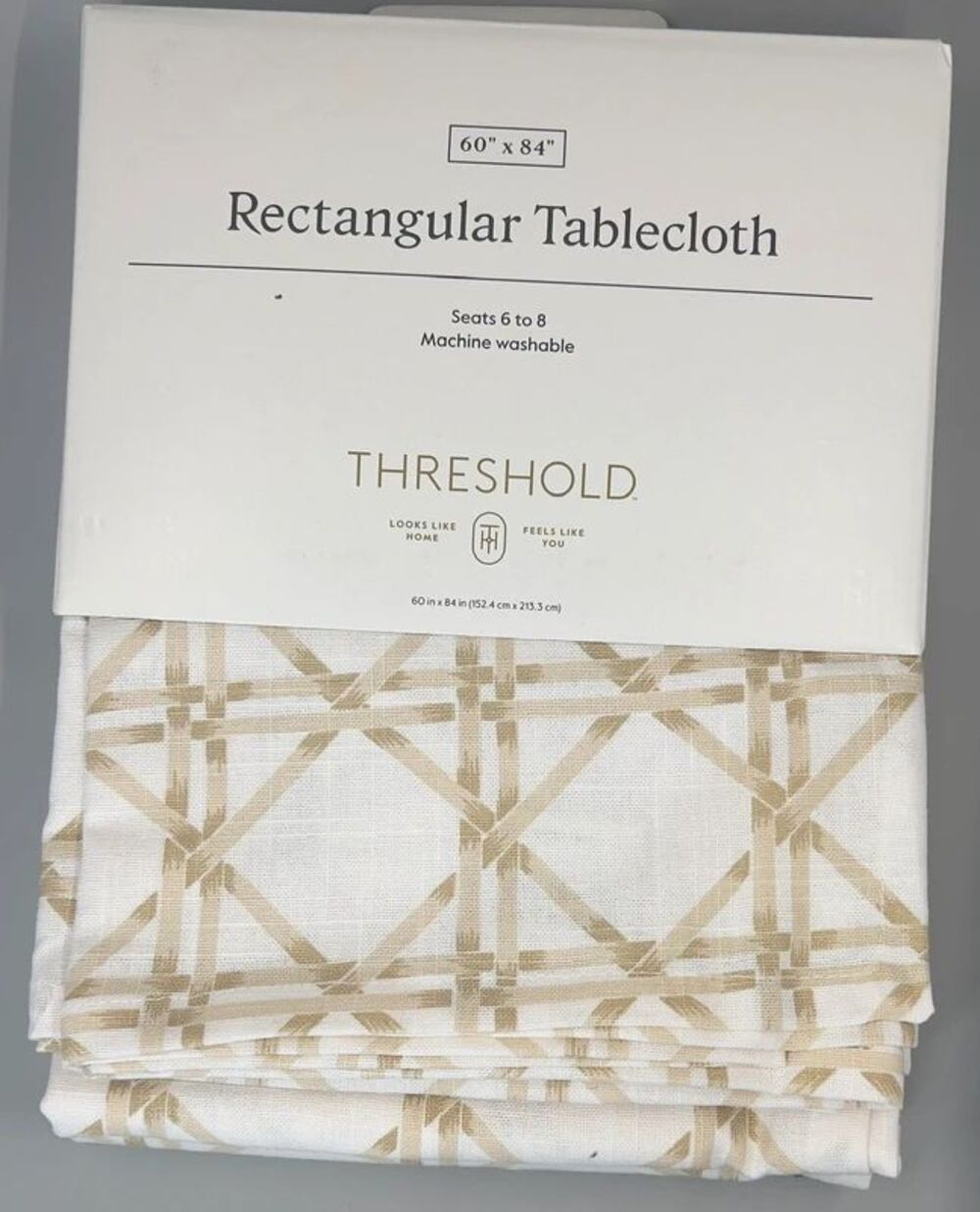 Threshold Lattice Tablecloth 60x84 Beige 100% Cotton Rectangula